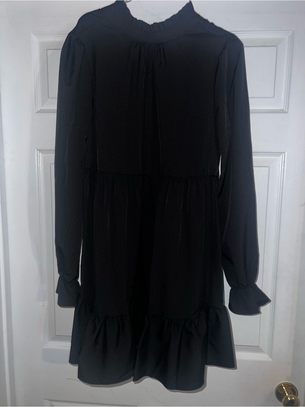Black Long-Sleeve Ruffle Hem Dress - Classic Women's Dress